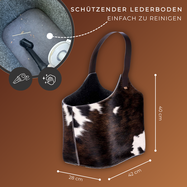 Korb für Kaminholz Filz BERGLUND mit Kuhfell