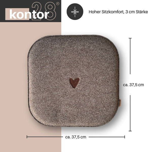 Sitzkissen Filz Herz Stickerei