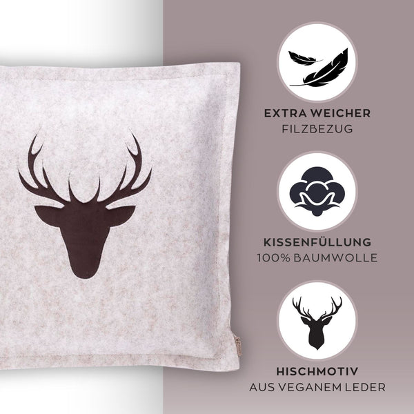 Dekokissen Filz 42x42 JOHANN Hirsch