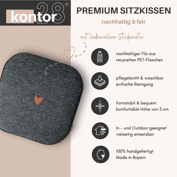 Sitzkissen Filz Herz Stickerei
