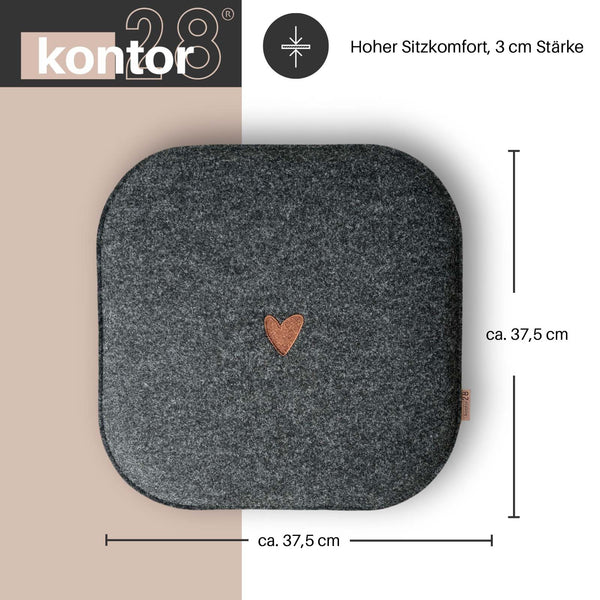 Sitzkissen Filz Herz Stickerei