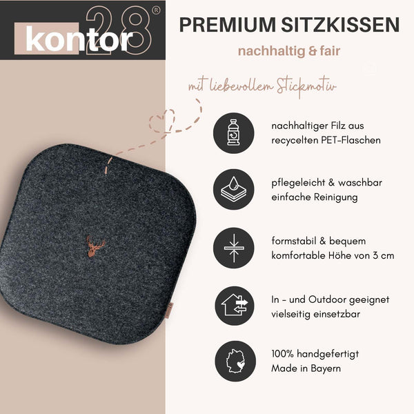 Sitzkissen Filz Hirsch Stickerei