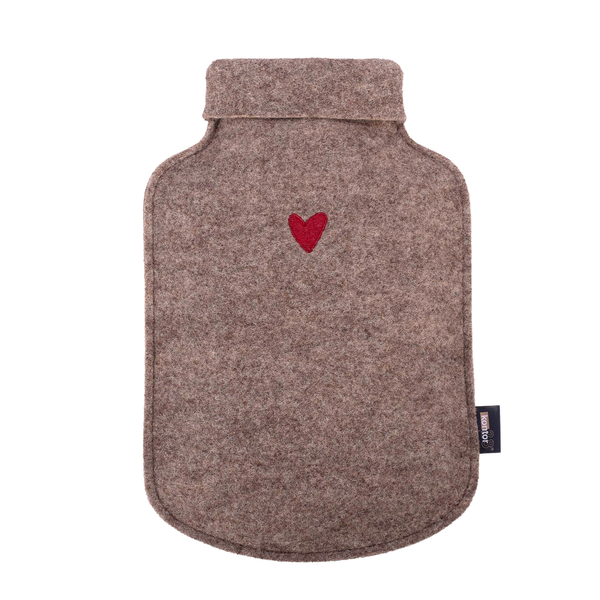 kuschelige nachhaltige waermflasche aus upcycling PET filz in braun, auslaufsicher und TÜV geprüft