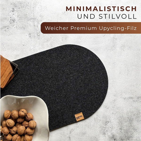 Tischläufer anthrazit aus Filz nachhaltig Made in Germany mit Rundung stilvoll minimalistisch weich und Premium