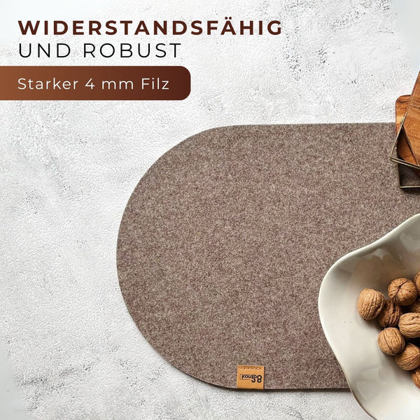 Tischläufer braun Ovat aus Filz nachhaltig Made in Germany mit Rundung widerstandsfähig und robust