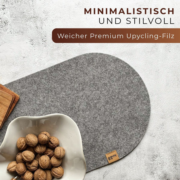 Tischläufer anthrazit Ovat aus Filz nachhaltig Made in Germany mit Rundung stilvoll minimalistisch weich und Premium