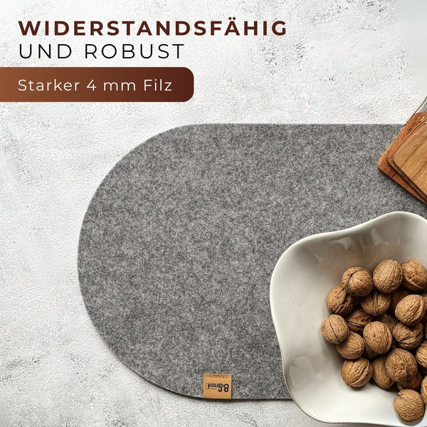 Tischläufer hellgrau Ovat aus Filz nachhaltig Made in Germany mit Rundung widerstandsfähig und robust