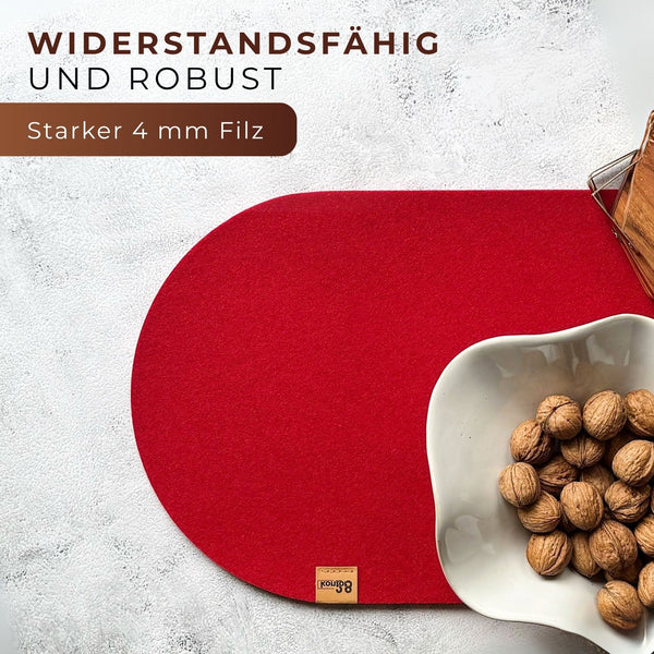 Tischläufer rot Ovat aus Filz nachhaltig Made in Germany mit Rundung widerstandsfähig und robust