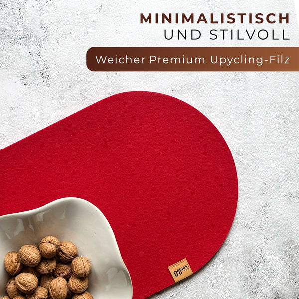 Tischläufer rot Ovat aus Filz nachhaltig Made in Germany mit Rundung minimalistisch und stilvoll aus weichem premium Upcycling Filz