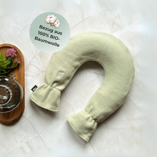 Wärmflasche für den Nacken grün aus fleece, wohltuende Wärme für Schulter und Nacken
