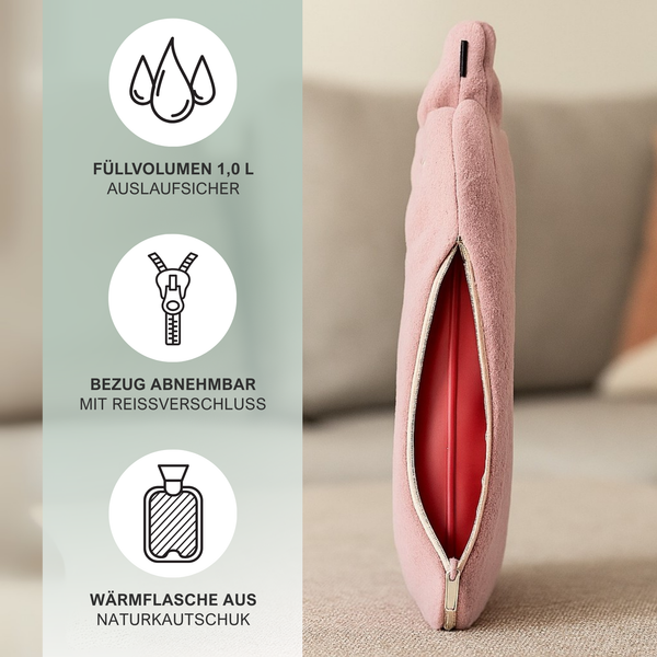 Wärmflasche hals mit abnehmbaren Bezug in rosa und Reißverschluss