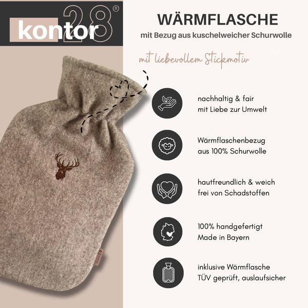Wärmflasche Wolle Hirsch