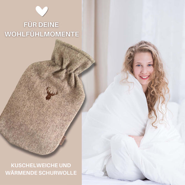 Wärmflasche Wolle Hirsch
