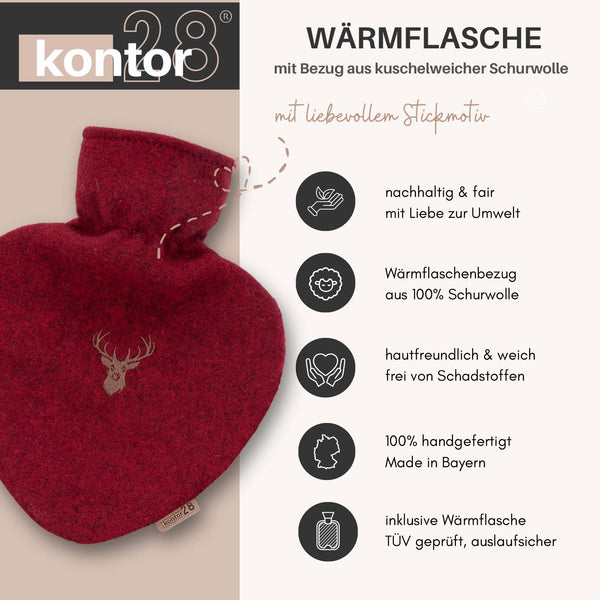 Herzwärmflasche Wolle Hirsch