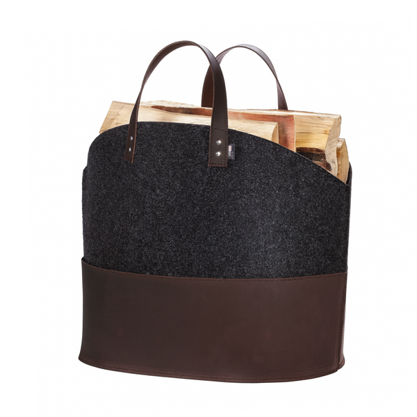 Holzkorb Filz mit Henkeln und Taschen aus Echtleder