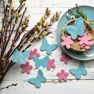 Moderne Streudeko für Ostern, formen blume und schmetterling