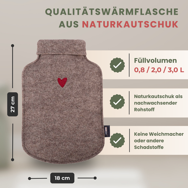kuschelige Wärmflasche aus recycling filz, flauschig zum kuscheln ohne schadstoffe