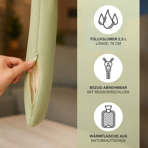 Wärmeschlauch grün mit Reißverschluss und Bezug aus nachhaltigen baumwolle fleece