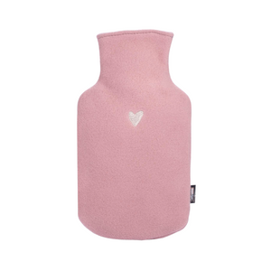 Wärmeflasche mit Bezug aus Fleece in Rosa freigestellt