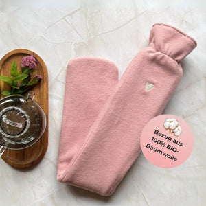 Schlauch Wärmflasche rosa und fleece aus baumwolle, extra kuschelig und weich