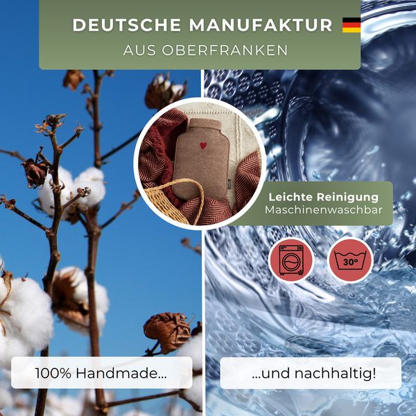 kuschelige Wärmflasche aus nachhaltigen Filz, mit abnehmbaren Bezug zum waschen