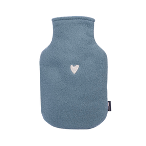 Wärmflasche mit Bezug aus weichem Baumwolle-Fleece in blau