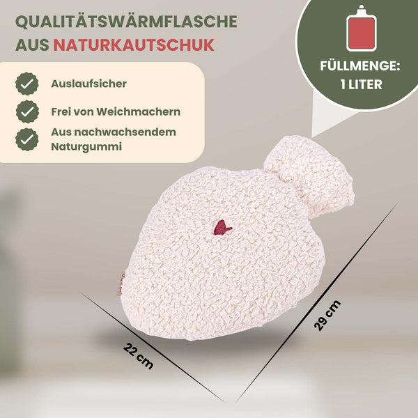 Kuschelige Wärmflasche mit Herzstick Größenangabe