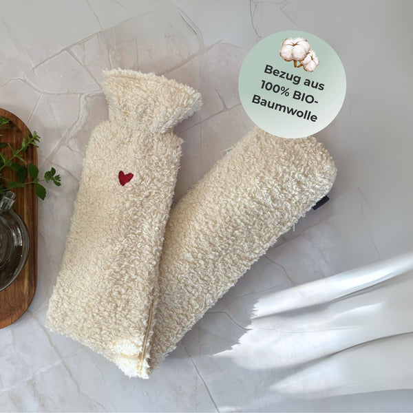 Wärmflasche lang mit Bezug aus Bio-Baumwolle, handgemacht und flexibel perfekt zum kuscheln