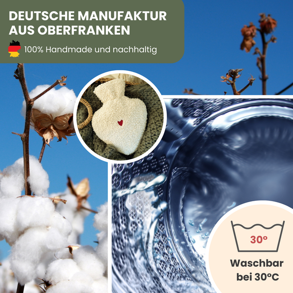 Wärmeflasche in Herzform aus Naturkautschuk waschbar